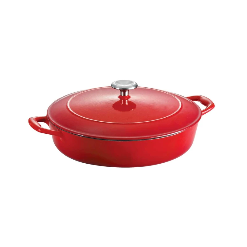 Tramontina Bestow Enamelled Cast Iron Shallow Casserole Dish, 30 cm (3.8l), Red, for Induction and All Hobs, Oven-Safe to 230°C, 31700207