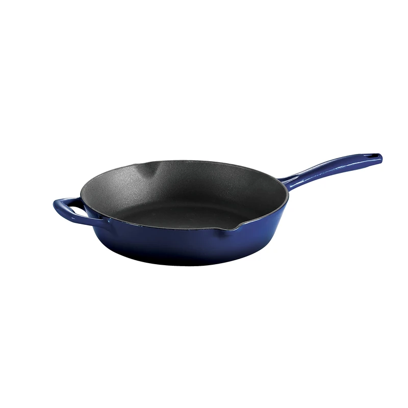 Tramontina Bestow Enamelled Cast Iron Skillet with Helper Handle, 25 cm (2.36l), Blue, for Induction and All Hobs, Oven-Safe to 230°C, 31700204