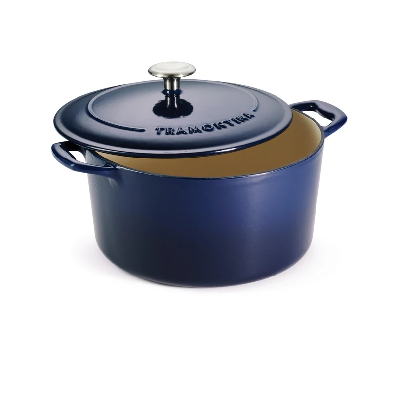Tramontina Bestow Enamelled Cast Iron Round Casserole Dish, 26 cm (6.15l), Blue, for Induction and All Hobs, Oven-Safe to 230°C, 31700212