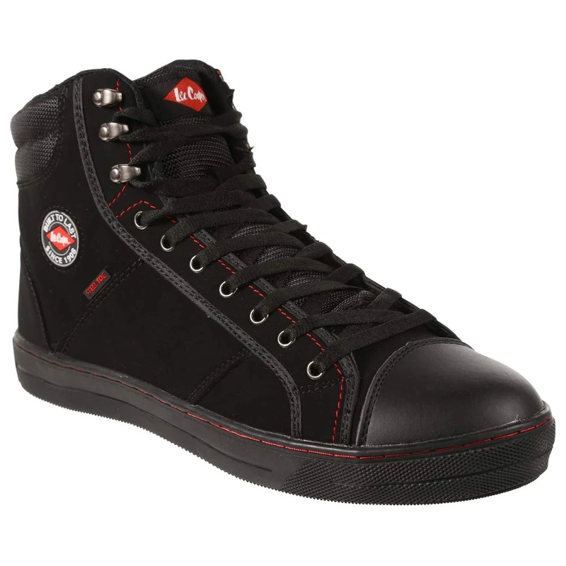 Lee Cooper Workwear Unisex Safety Shoes Baseball Style Lightweight Breathable SB SRA Standard Non-Slip 200 Joule Protective Steel Toe Cap Safety Trainers (Black, 10 UK)