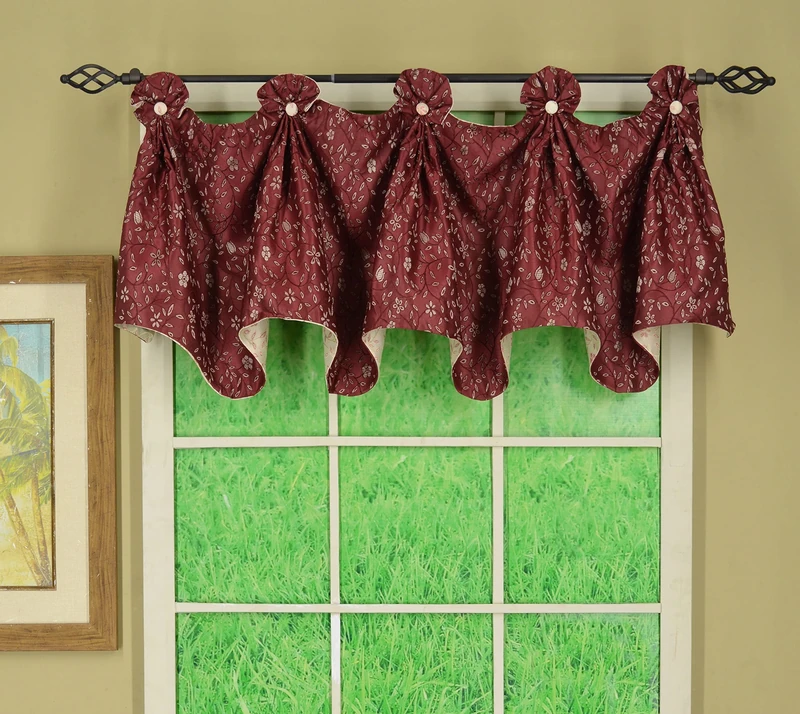 Today's Curtain Madison Reversible Button Valance 20" L, Burgundy