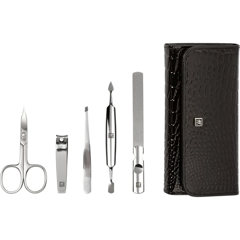 Zwilling Druckknopf-Etui, 5-tlg., in Kroko-Lackoptik, schwarz, 1 Stück - Image 1