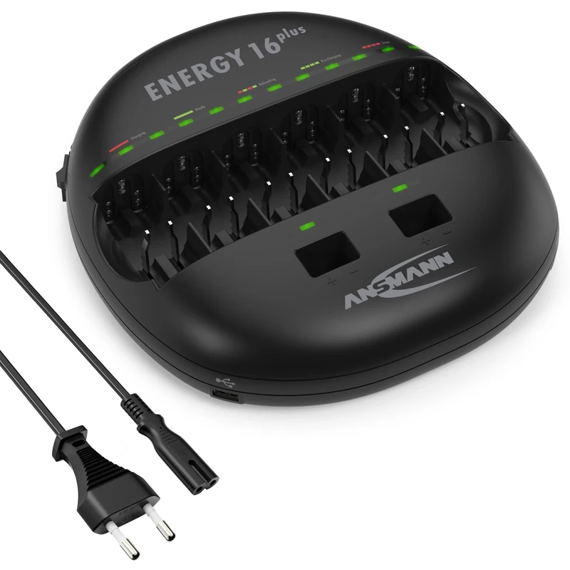 ANSMANN Energy 16 Plus Universal "UK & EU" plug Charger for AA, AAA, C, D & 9V Rechargeable Batteries