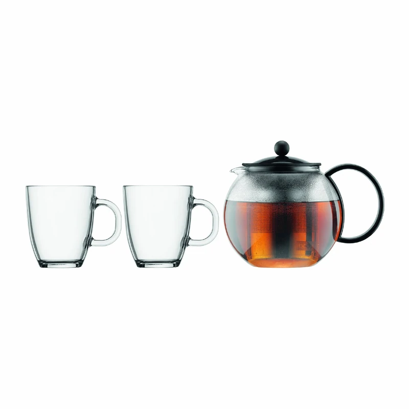 Bodum 0.35 Litre 1.0 Litre Assam Set Tea Press with Stainless Steel Filter and 2 Mugs, K1805-01