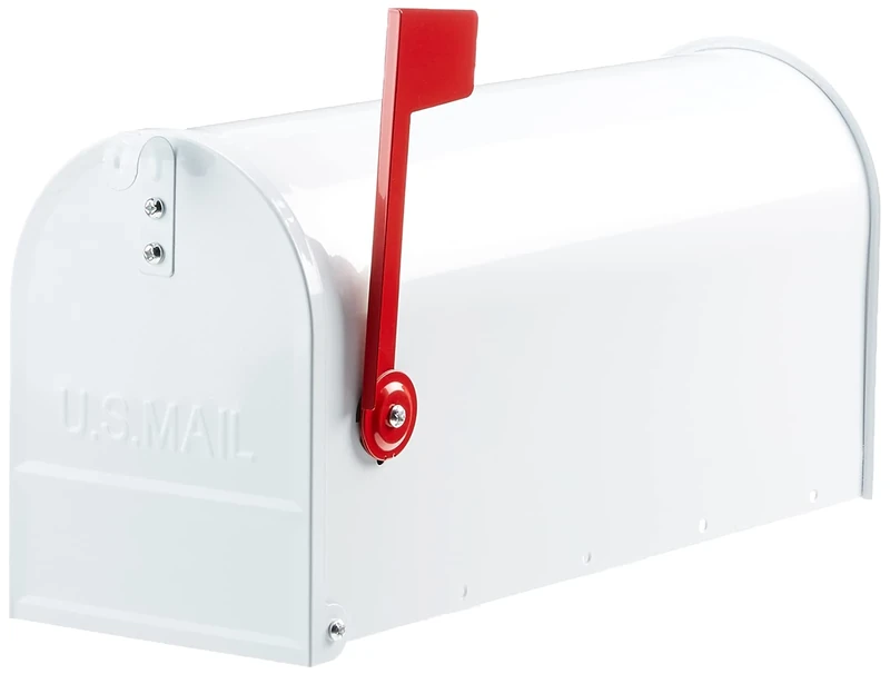 ALUBOX American Letterbox 22 x 17 x 48 cm Galvanised Sheet Metal External Letter Box in Magazine Format with Flag (White)
