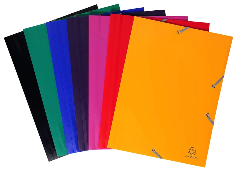 Exacompta - Ref 55900E - Uni PP Opaque Elasticated 3-Flap Folder - Suitable for A4 Documents, 0.5mm Polypropylene, Suitable for Confidentiality - Assorted Colours (Pack of 60)