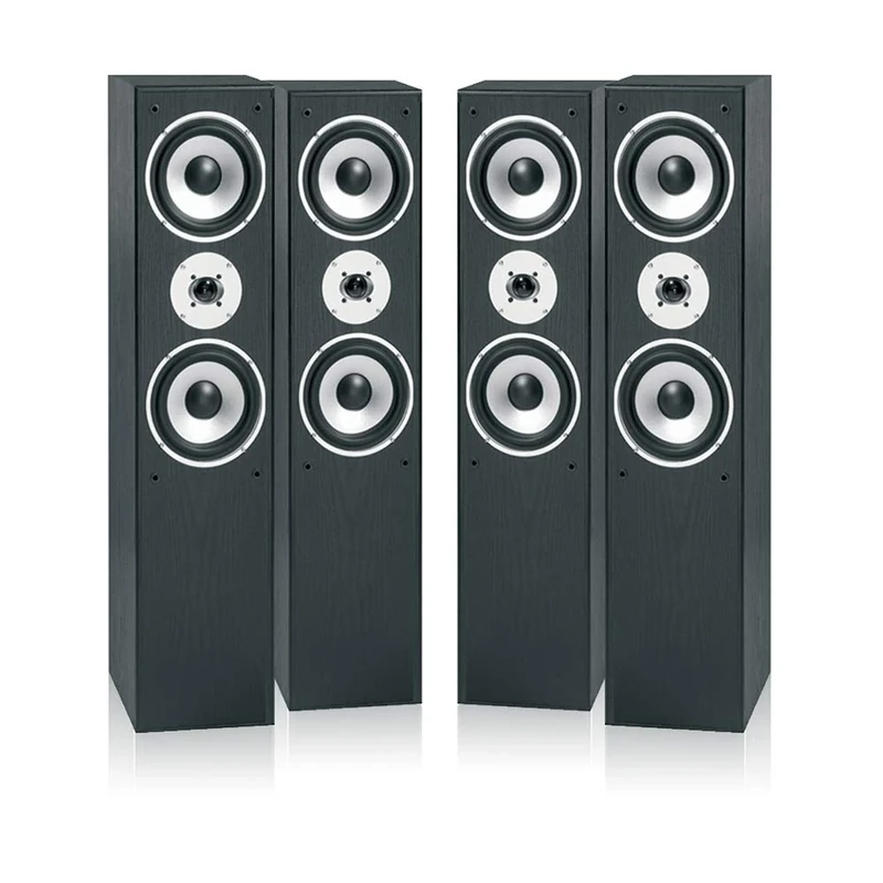 Fenton SHFT60B HiFi Tower Speakers System - Set of 4, Powerful 1000W Home Audio Sound System, 3-Way Speaker Design, Dual 6.5” Woofers, Built-in Tweeters, Floor Standing Speakers, Black