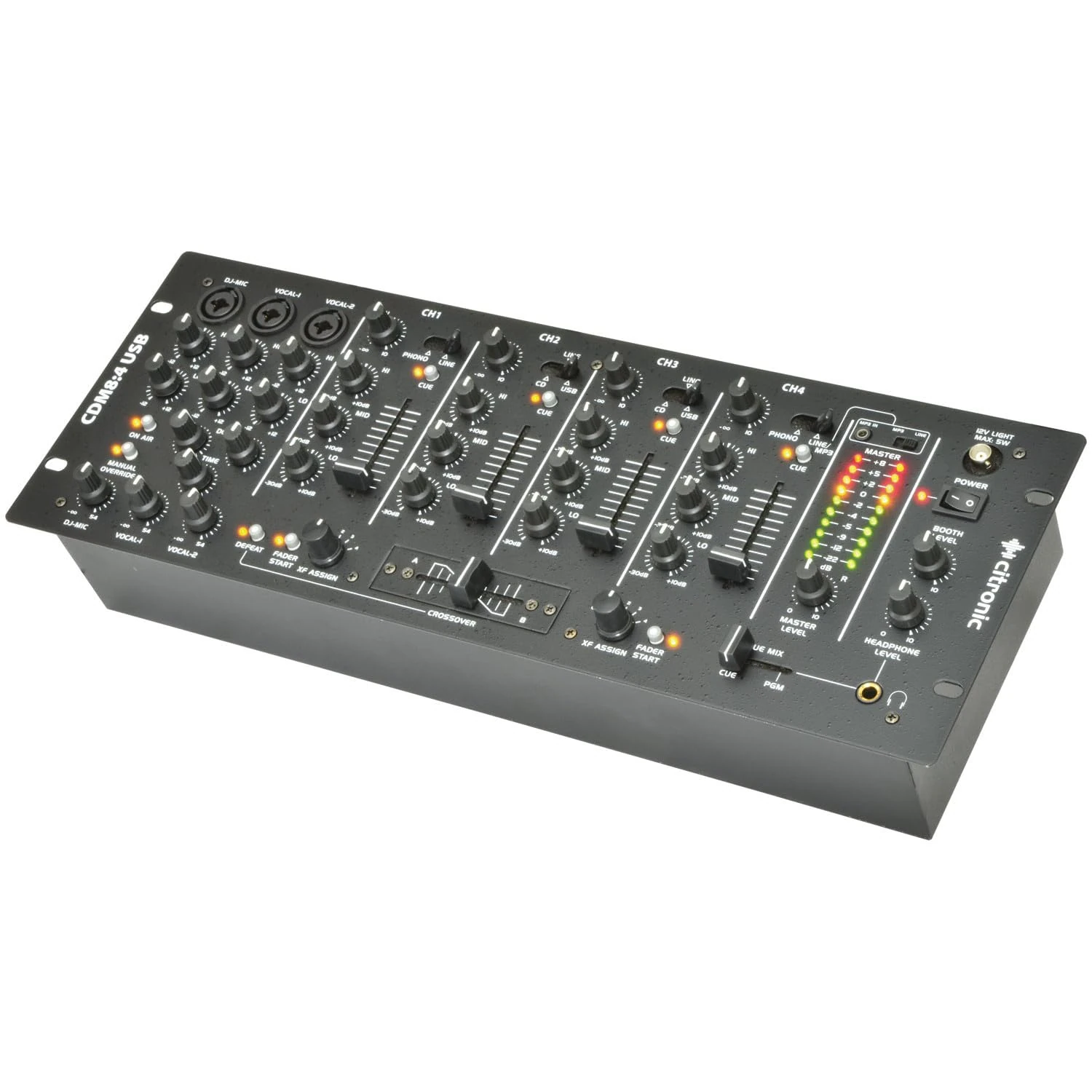 Citronic | CDM8: 4 USB 19-Inch 14 Input Rack DJ Mixer with 4 Channels