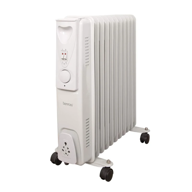 Benross 46760 Portable 11 Fin Oil Filled Radiator/Adjustable Thermostat/Automatic Overheat Protection/Cool Touch Carry Handle / 2500W / White