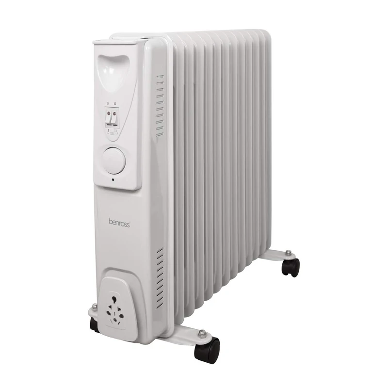 Benross 46770 Portable 13 Fin Oil Filled Radiator/Adjustable Thermostat/Automatic Overheat Protection/Cool Touch Carry Handle / 2500W / White