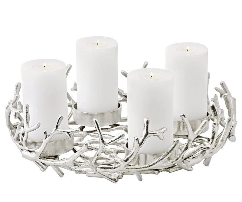 Edzard Advent Wreath Porus (ø 42 cm), Silver, Antler Design, Nickel-Plated Aluminum