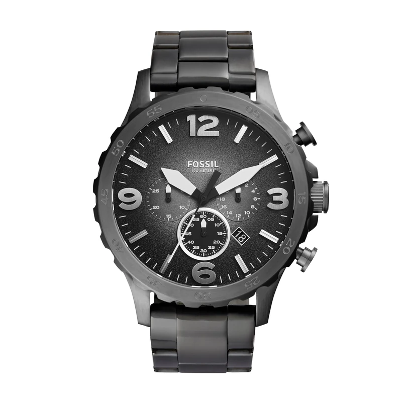 FOSSIL Nate Men's Quartz Watch with Black Dial and Grey Stainless Steel Bracelet JR1437