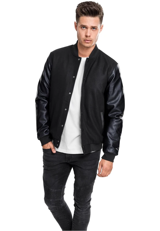Urban Classics Men's Oldschool College Jacket, blk/blk, XXL