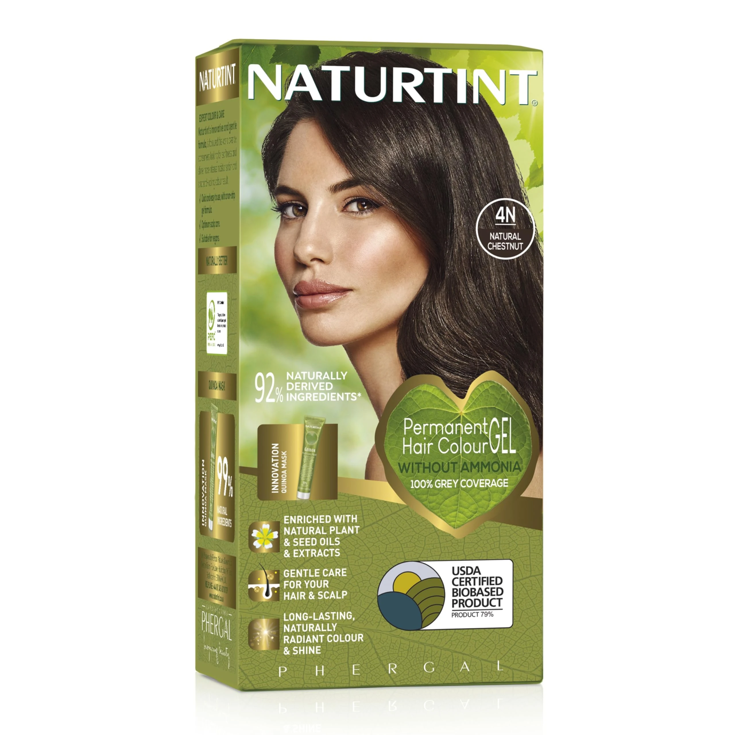 Naturtint Permanent Hair Colour Gel 4N Natural Chestnut, Plant Enriched, Biobased, Ammonia Free, Long Lasting Grey Coverage and Radiant Colour, Nourishment and Protection