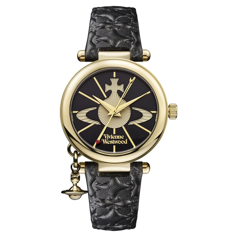 Vivienne Westwood Ladies Orb II Black Leather Strap Watch