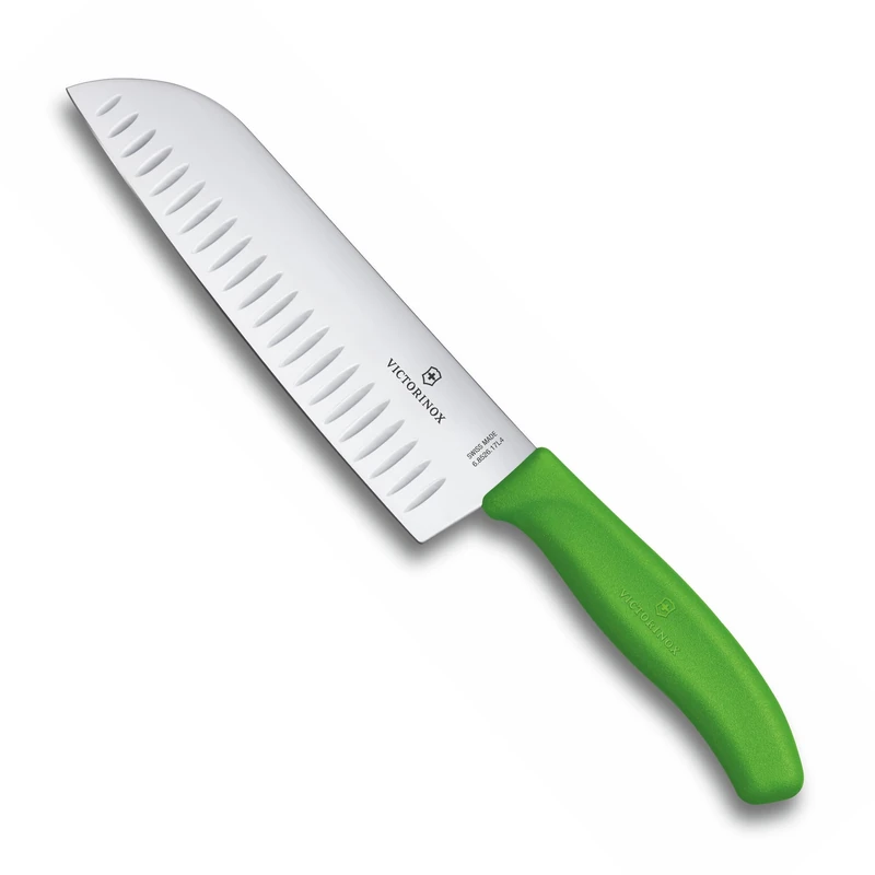 Victorinox Swiss Classic Santoku Knife, Asian-Style Knife, Extra-Sharp Blade, Bevelled Edge, 17 cm, Stainless Steel, Blister, Green