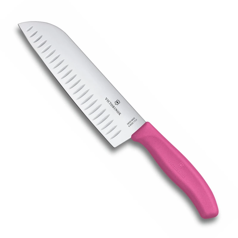 Victorinox Swiss Classic Santoku knife, Asian-style knife, extra-sharp blade, bevelled edge, 17 cm, stainless steel, blister, Pink