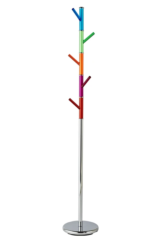 Premier Housewares Coat Stand with Acrylic Pegs - Chrome/Multi-Coloured, H173 x W29 x D29cm