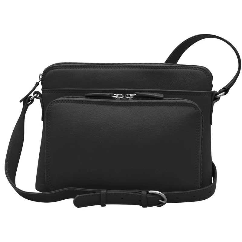ili New York 6333 Leather Shoulder Handbag Side Organizer, Black, One Size
