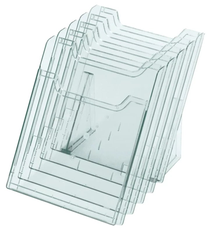 Exacompta - Ref 60258D - Desk Literature Holder - 345 x 238 x 259mm in Size, Suitable for A4 Portrait Documents, 5 Pockets, 26mm Pocket Depth - Transparent Clear