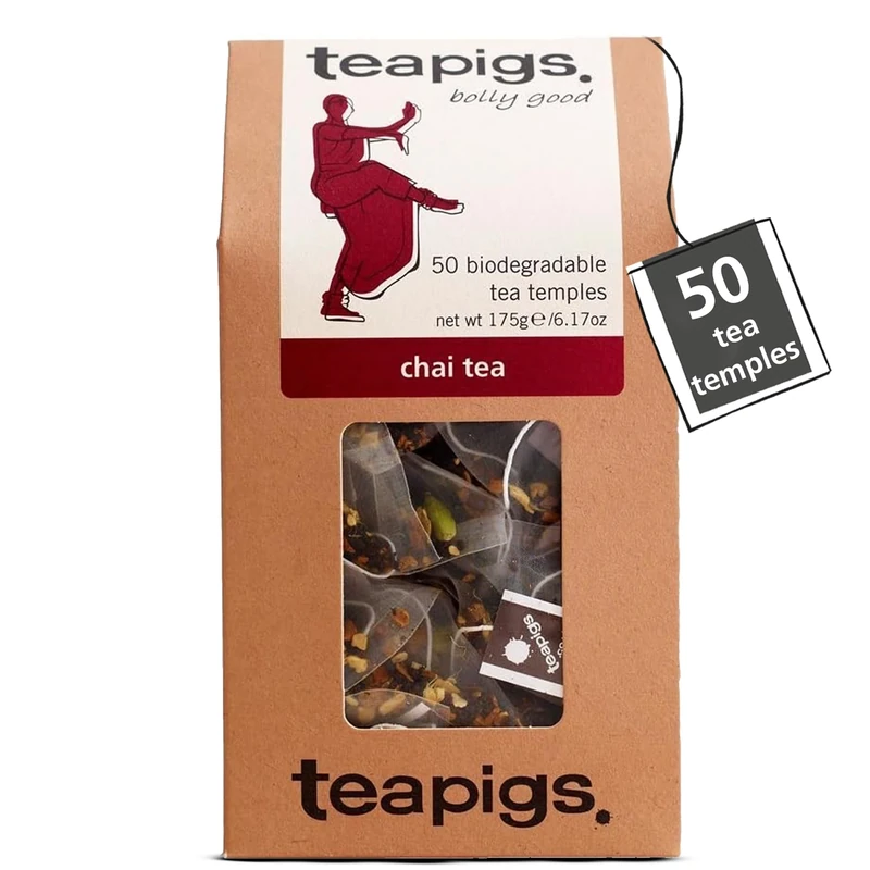 Teapigs Spiced Chai Tea Bags - Assam Black Tea Blended with Cinnamon, Ginger & Cardamom - Bold, Aromatic & Naturally Energising - 50 Biodegradable Tea Temples (1 Pack)