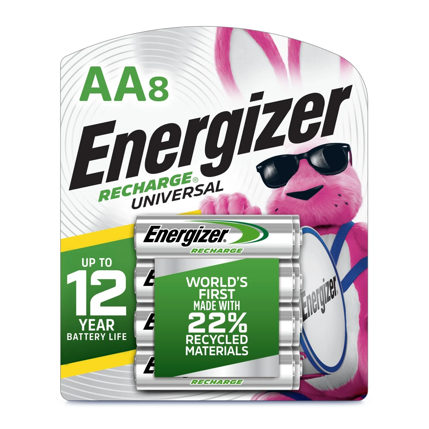 Energizer Rechargeable AA Batteries, 2,000 mAh NiMH, Pre-charged, Chargeable for 1,000 Cycles, 8 Count (Recharge Universal)