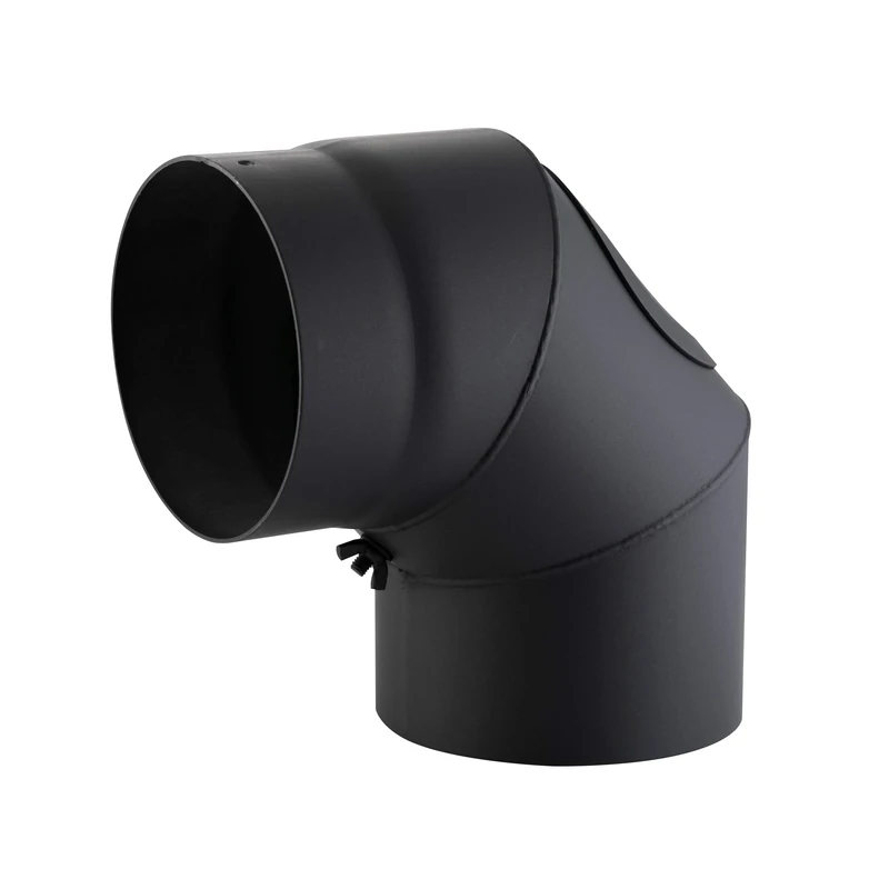 Kamino-Flam 90° Elbow Pipe Ø 150 mm, Steel Stove Pipe Elbow with Door, Elbow Chimney Pipe with Heat Resistant Senotherm Coating, Single Wall Flue Elbow with Door EN 1856-2 Standard, Black