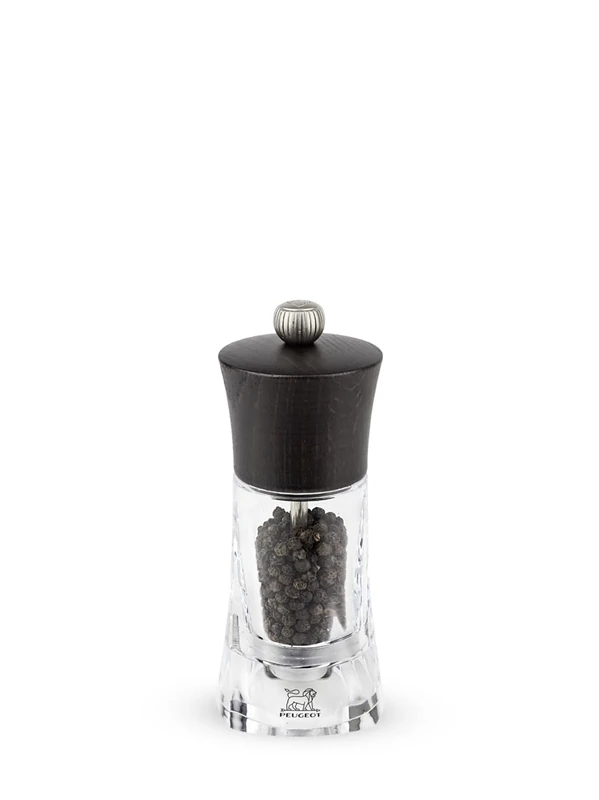 Peugeot - Oléron 14 cm Pepper Mill - Classic Grind System - Made with PEFC Certified Wood and Acrylic - Made in France - Chocolate and Transparent Colour