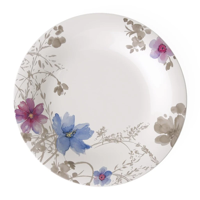 Villeroy & Boch Mariefleur Gris Basic Round Gourmet Plate, 30 cm, Premium Porcelain, White/Multicoloured