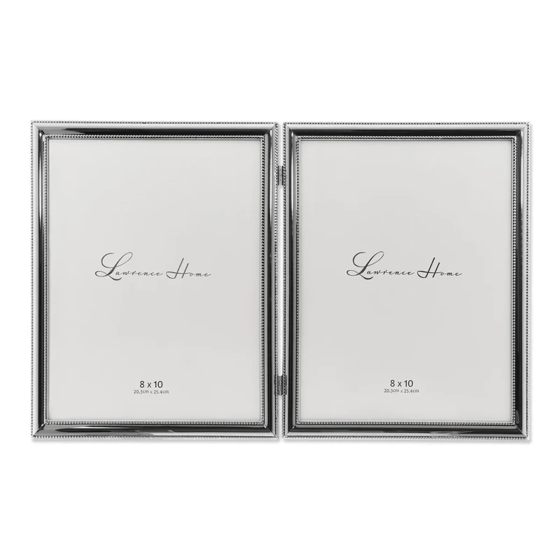 Lawrence Frames 510780D Silver Plated Double Bead Hinged Double Picture Frame, 8 by 10-Inch