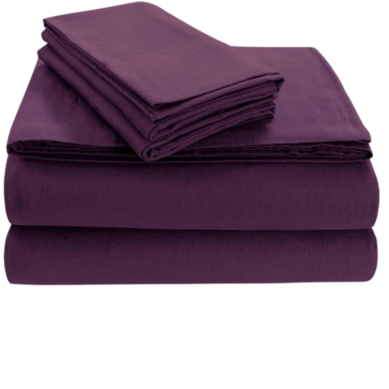 Tribeca Living Twin Luxury Solid Flannel Deep Pocket Sheet Set, Dark Purple - Image 1