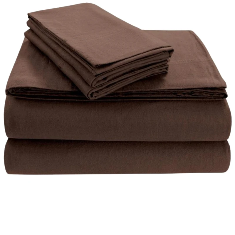 Tribeca Living California King Luxury Solid Flannel Deep Pocket Sheet Set, Chocolate