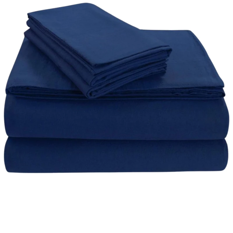 Tribeca Living Luxury Solid Flannel Deep Pocket Sheet Set, Dark Blue, King