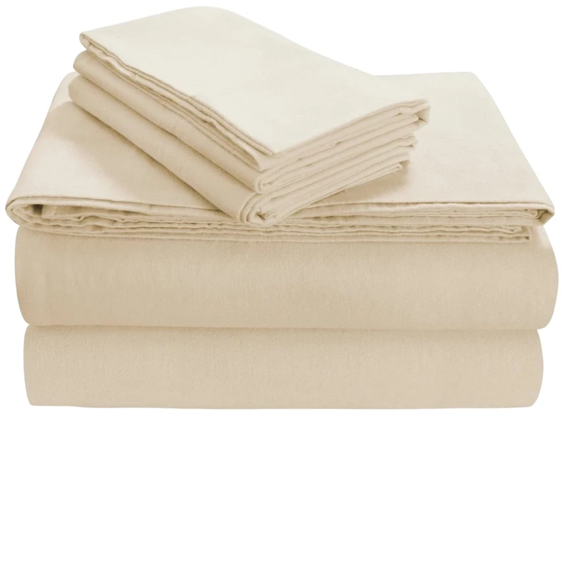 Tribeca Living Queen Luxury Solid Flannel Deep Pocket Sheet Set, Ivory