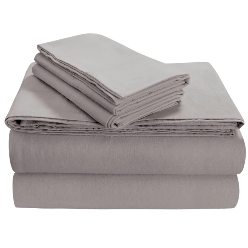 Tribeca Living King Luxury Solid Flannel Deep Pocket Sheet Set, Platinum