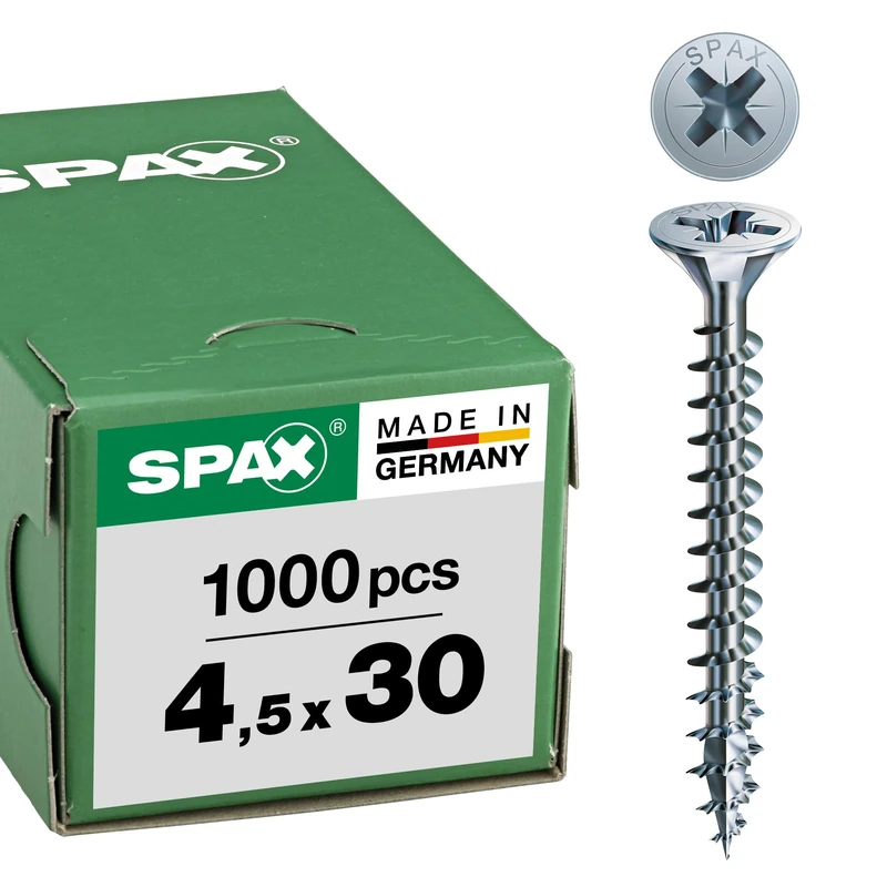 Spax – Universal Screw Countersunk Head Phillips Z 4Cut Full Thread Galvanised Blank A2J – 1081010350123, 0/1030/001/4,5/30/ /01