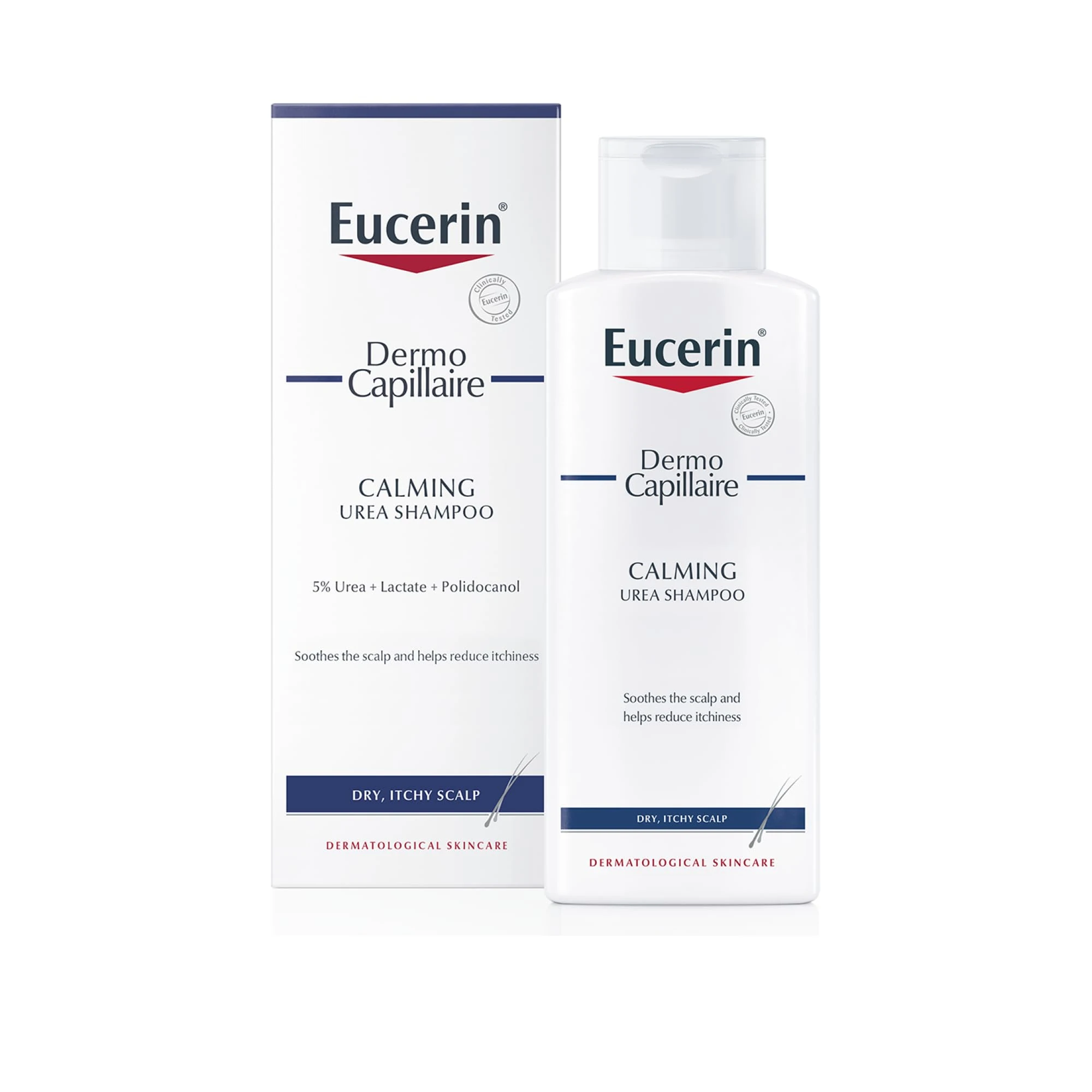 Eucerin DermoCapillaire Calming Urea Shampoo 250ml, Psoriasis and Dermatitis Shampoo for Dry, Itchy Scalp, Fragrance-Free, Moisturising with Urea, Lactate, Paraben- and Silicon-Free