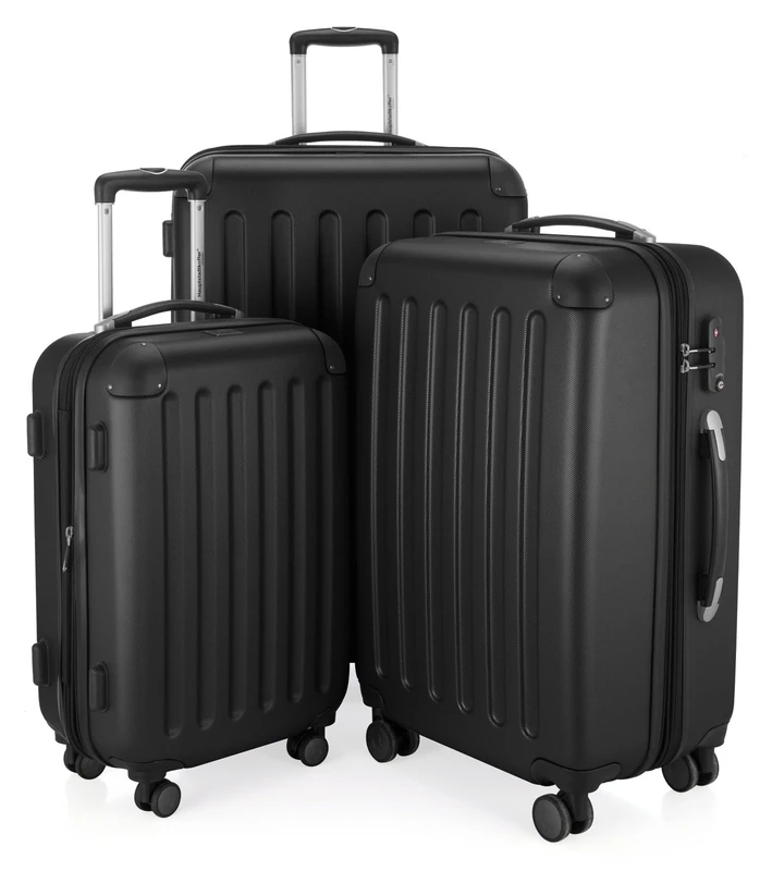 HAUPTSTADTKOFFER - Spree - Set of 3 Hard-side Luggages Glossy Suitcase Hardside Spinner Trolley Expandable (S, M & L) TSA, Black