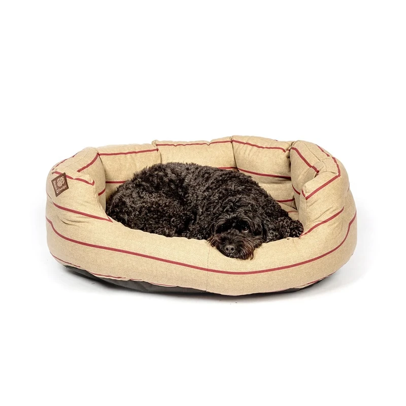 Danish Design Heritage Herringbone Beige and Burgundy Stripes Soft Polyester Machine Washable Quilted Dog/Puppy Slumber Bed 18 Inch