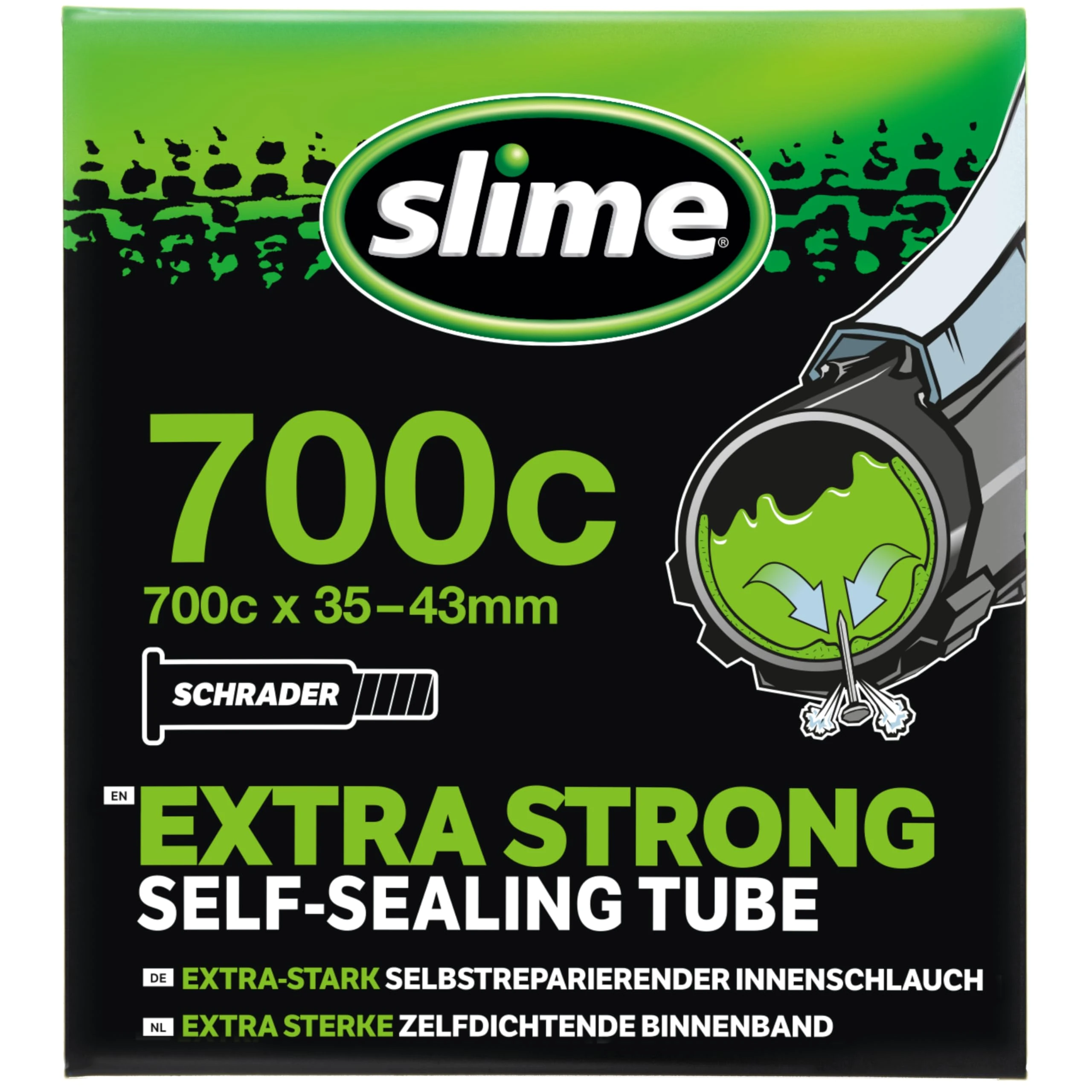 Slime 30057 Bike Inner Tube with Slime Puncture Sealant, Self Sealing, Prevent and Repair, Schrader Valve, 700c x 35-43mm