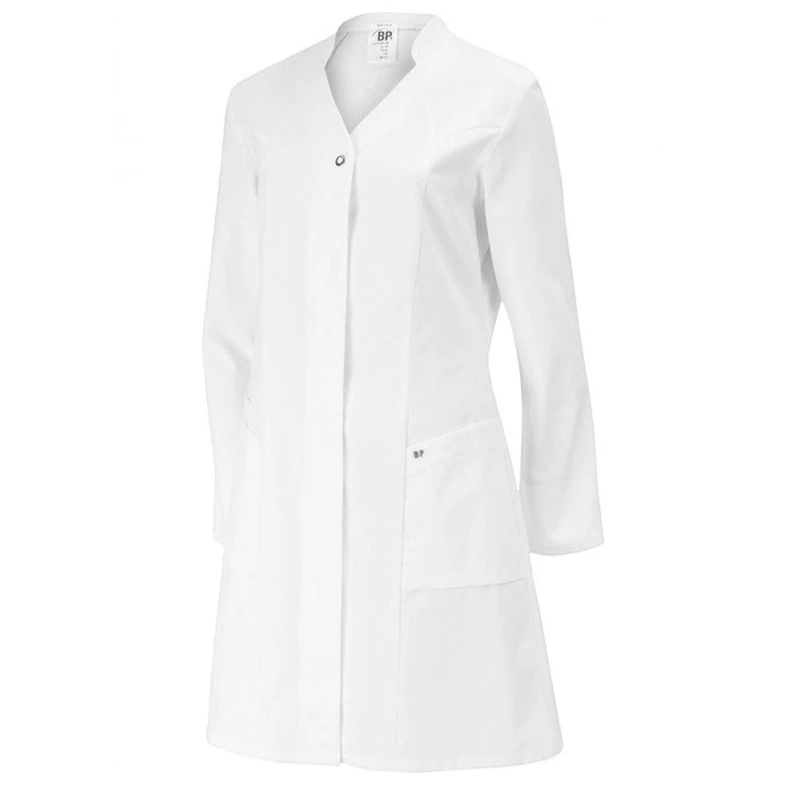 BP 4866-130-21 Women'S Coat, Long Sleeve, Stand-Up Collar With V-Neck, 205,00 G/M², Pure Cotton, White, Size 12