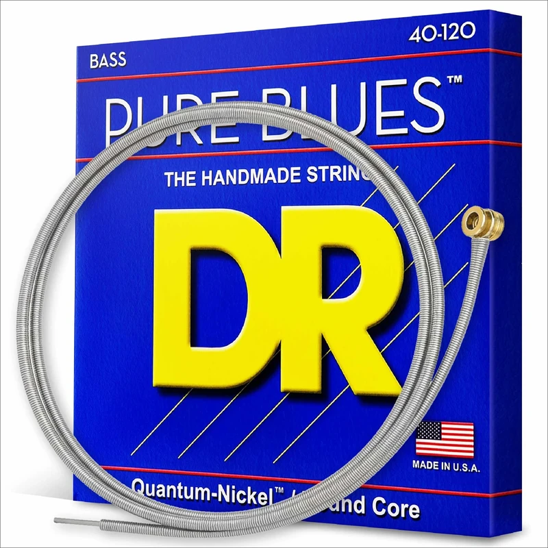 DR Strings Pure Blues (PB5-40) - Electric Bass Strings, 5-String Set, Quantum Nickel, Round Core, Light 40-120 - Handmade in USA