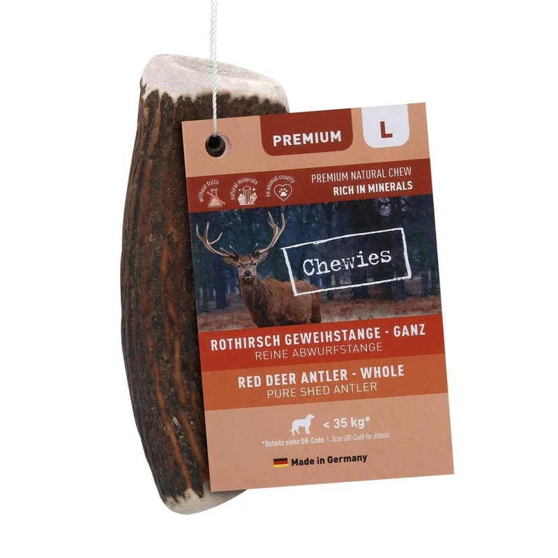Chewies Chew Antlers for Dogs – Whole Bar – Red Deer Antlers – Natural and Mineral Rich – Size L - Image 1