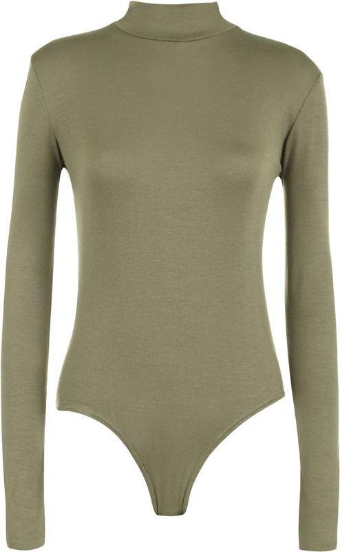 WearAll Womens Turtle Neck Bodysuit Ladies Long Sleeve Stretch Leotard Top - Light Grey 8/10