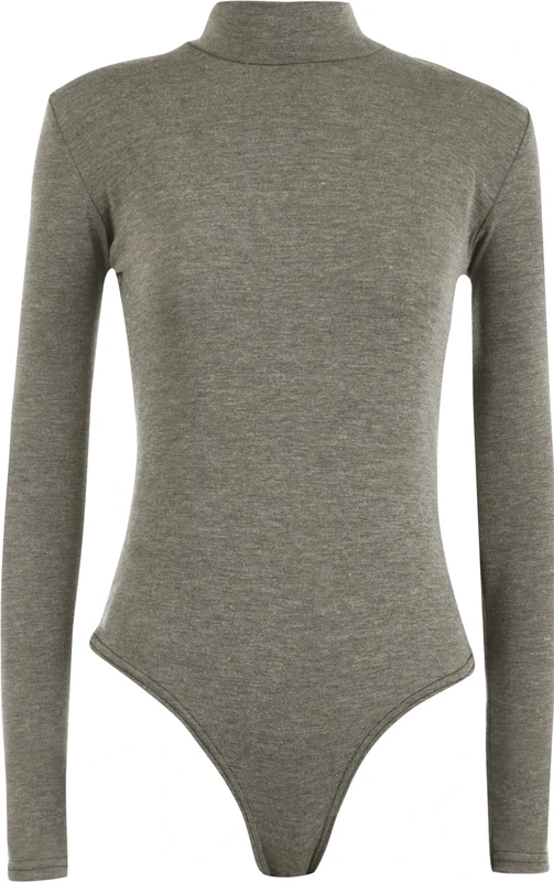 WearAll Womens Turtle Neck Bodysuit Ladies Long Sleeve Stretch Leotard Top - Dark Grey 8/10