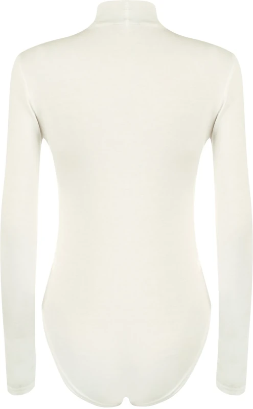 WearAll Womens Turtle Neck Bodysuit Ladies Long Sleeve Stretch Leotard Top - Cream 8/10