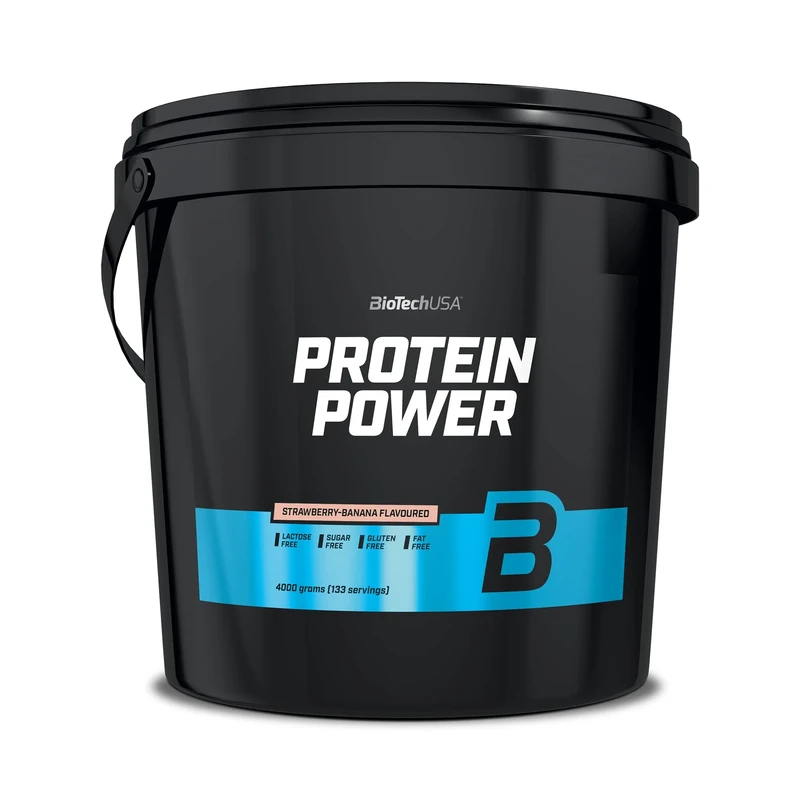 BioTechUSA Protein Power | High Protein, Sugar-Free, Lactose-Free, Gluten-Free | Added Creatine, 4 kg, Strawberry-Banana