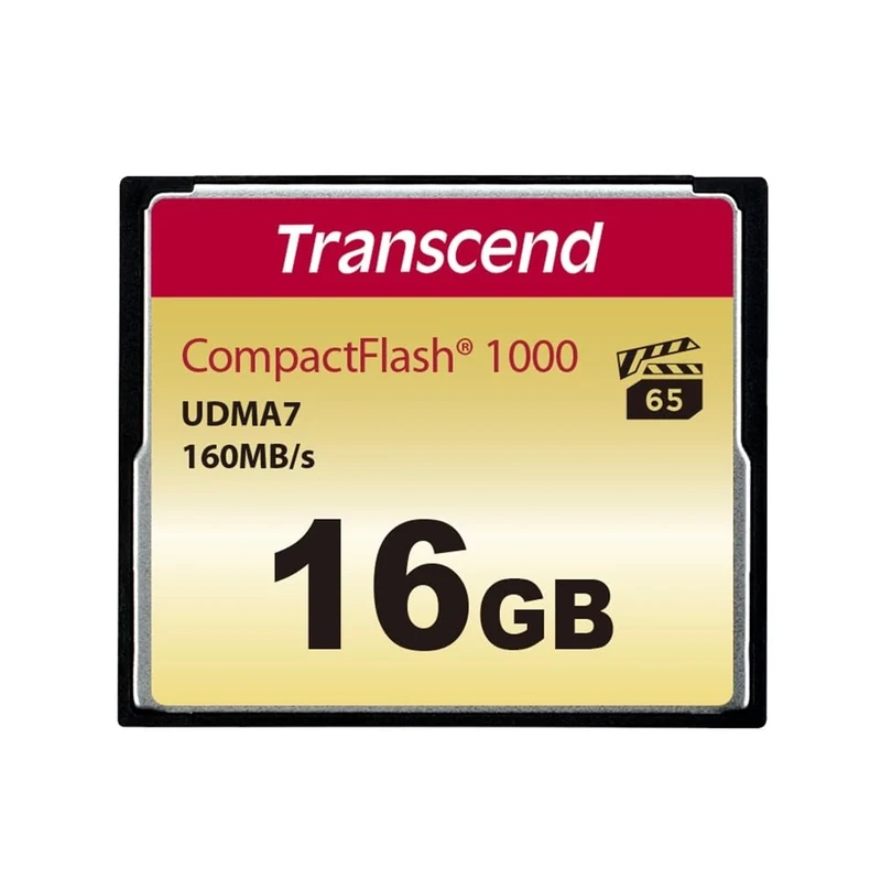 Transcend 16GB CompactFlash 1000 Memory Card, Up to 160/120 MB/s, Supports High-Speed Ultra DMA Transfer Mode 7, Ideal for Ultra-High Resolution Full HD, 3D and 4K UHDTV Video Recording TS16GCF1000