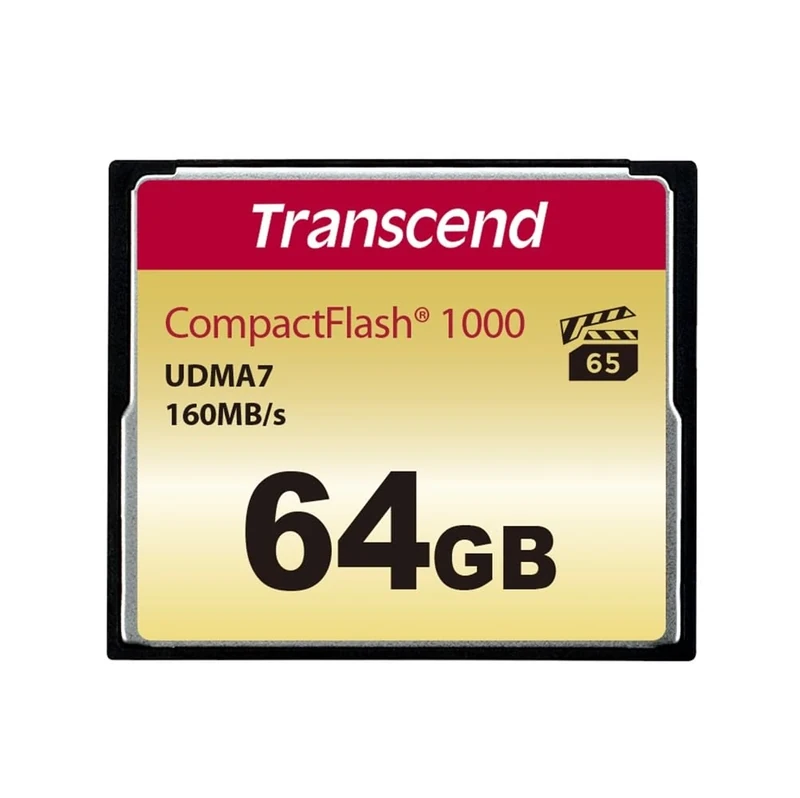 Transcend 64GB CompactFlash 1000 Memory Card,Up to 160/120 MB/s,Supports High-Speed Ultra DMA Transfer Mode 7,appropriate - Ultra-High Resolution Full HD,3D and 4K UHDTV Video Recording TS64GCF1000