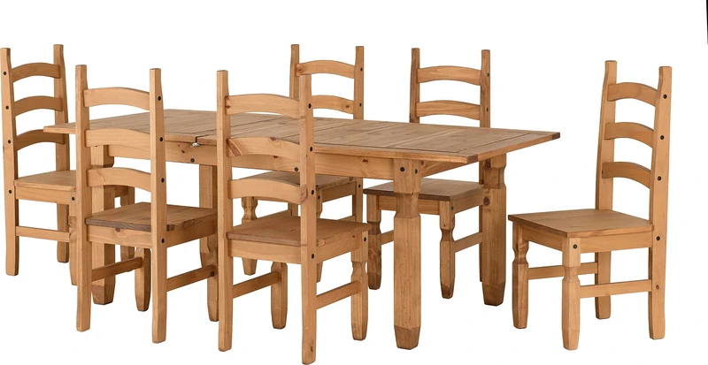 Seconique Corona Extending Dining Set with 6 Dining Chairs in Distressed Waxed Pine